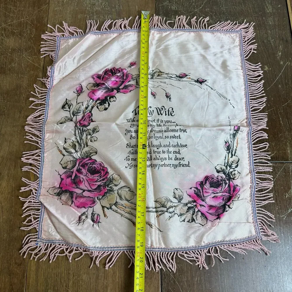 Vintage 40s 50s To My Wife Romantic Poem Satin Pillow‎ Cover with pink roses